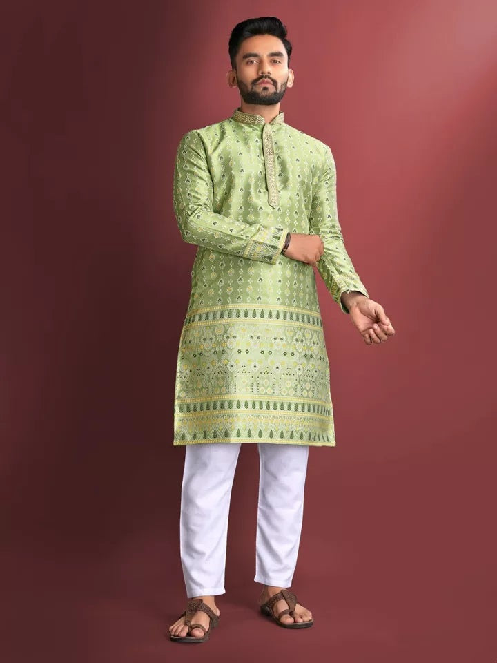 Stitched Heavy Jacquard Silk Indian Traditional Look Kurta Pajama For Men's