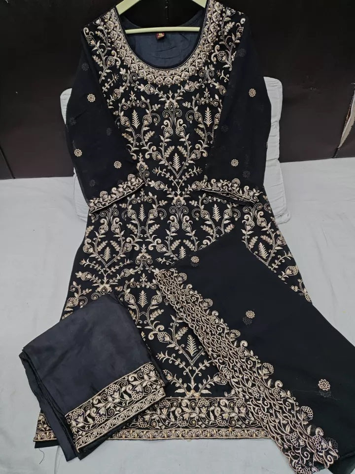 Georgette With Heavy Embroidery Work kurti Pant Set