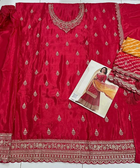 Traditional Designer Heavy Chinon , Wedding Wear Top Bottom, Dupatta