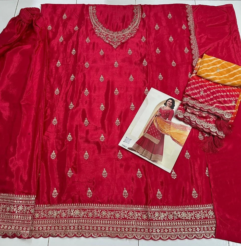 Traditional Designer Heavy Chinon , Wedding Wear Top Bottom, Dupatta