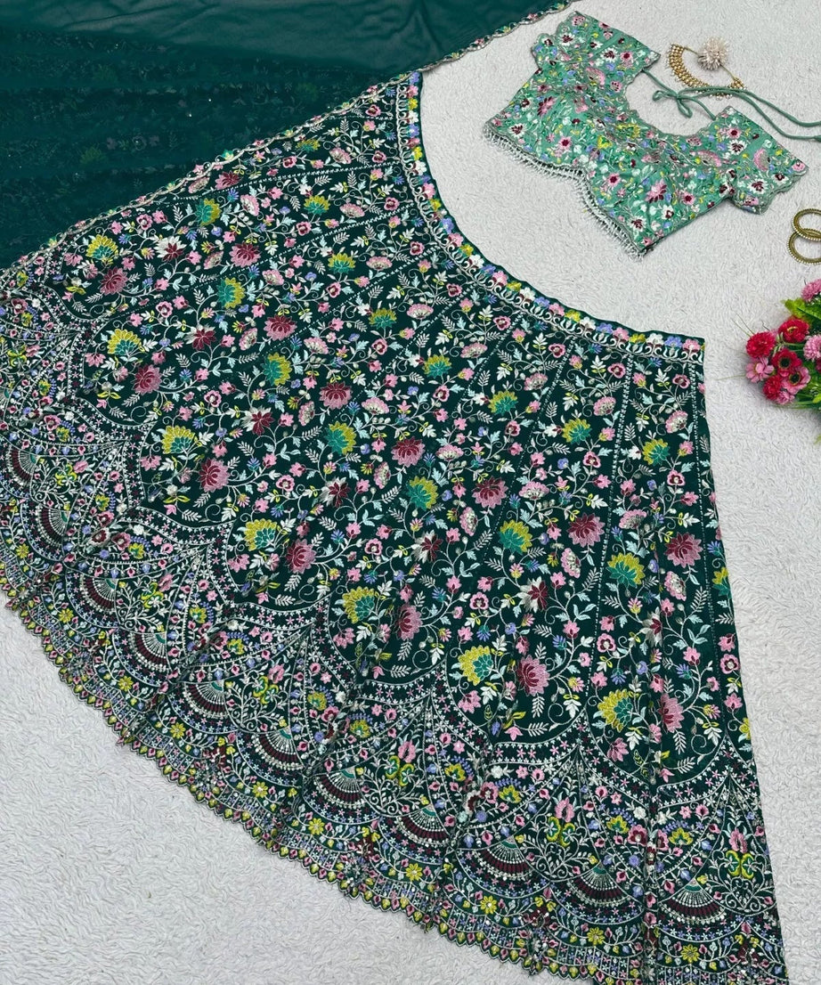 Georgette With Thread Sequence Work Lehenga Blouse & Dupatta