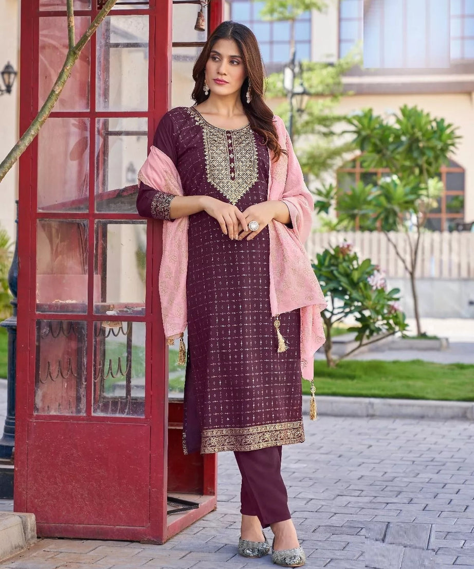 Bollywood Print With Embroidery Work Top Bottom & Dupatta