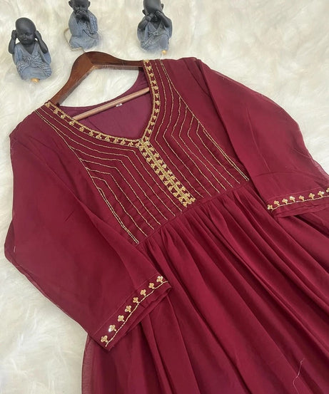 Full Stitched Traditional Wear Blooming Georgette Kurti Long Gown