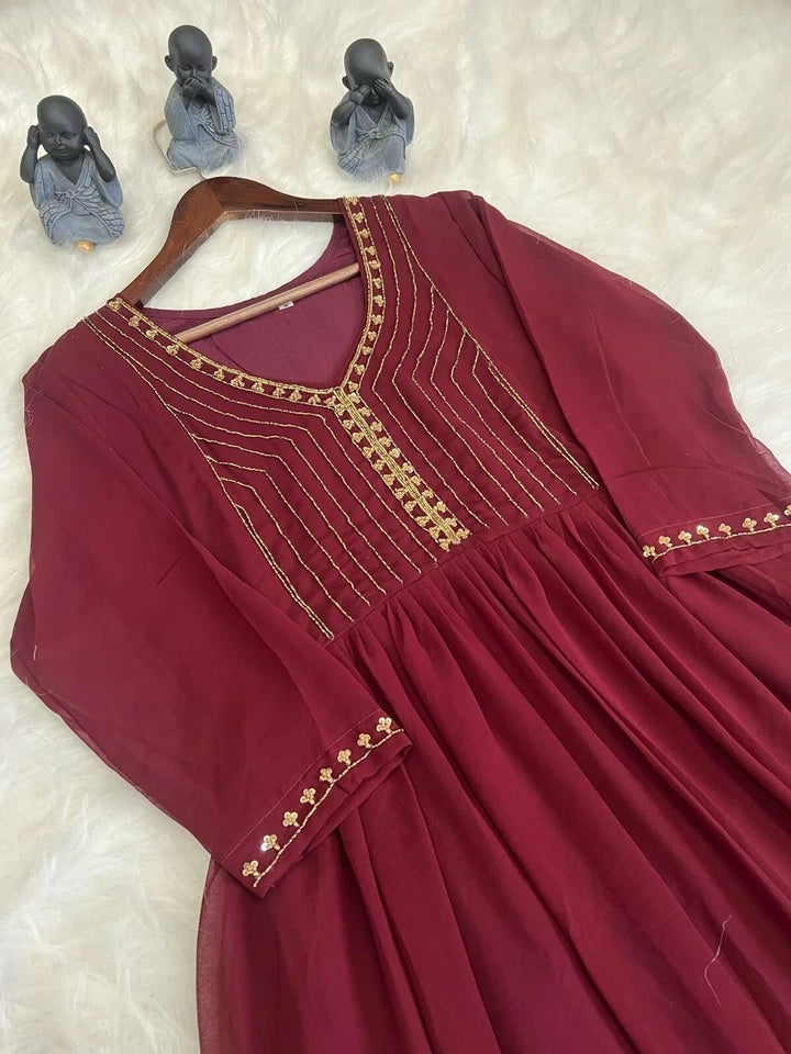 Full Stitched Traditional Wear Blooming Georgette Kurti Long Gown