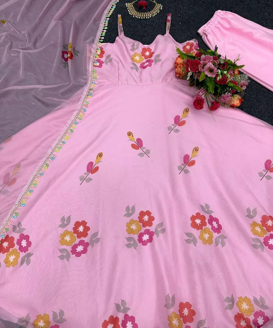 Silk Organza Stitched Beautiful Classic Anarkali Top Pant & Dupatta