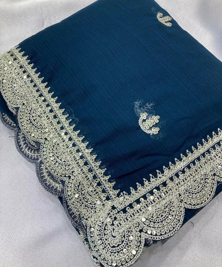 Traditional Party Zomato Chiffon Silk Saree, Wedding Bollywood Sari & Blouse