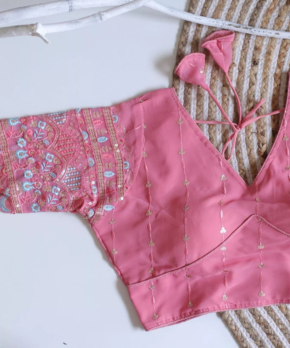 Party Wear Ethnic Full Stitched Strawberry Silk Blouse & Choli