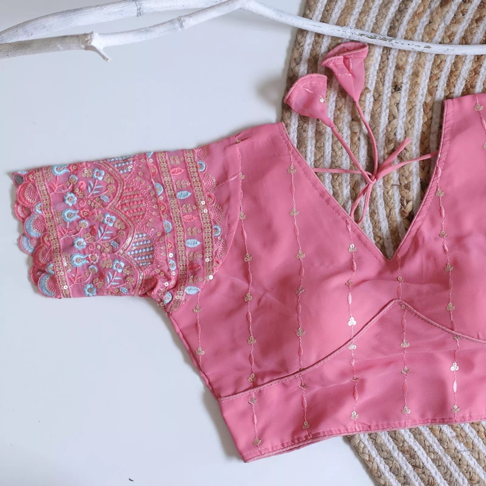 Party Wear Ethnic Full Stitched Strawberry Silk Blouse & Choli