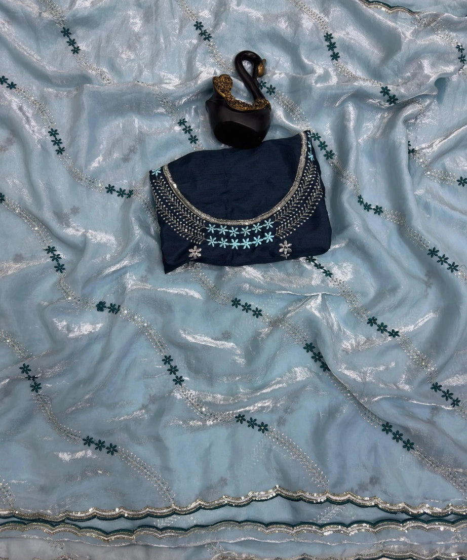 Soft Space Silk Beautiful Designer Light Color's Sari With Blouse