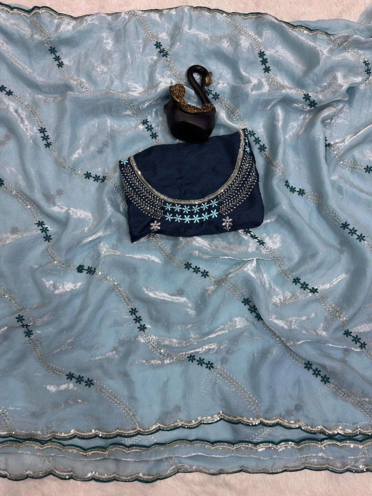 Soft Space Silk Beautiful Designer Light Color's Sari With Blouse