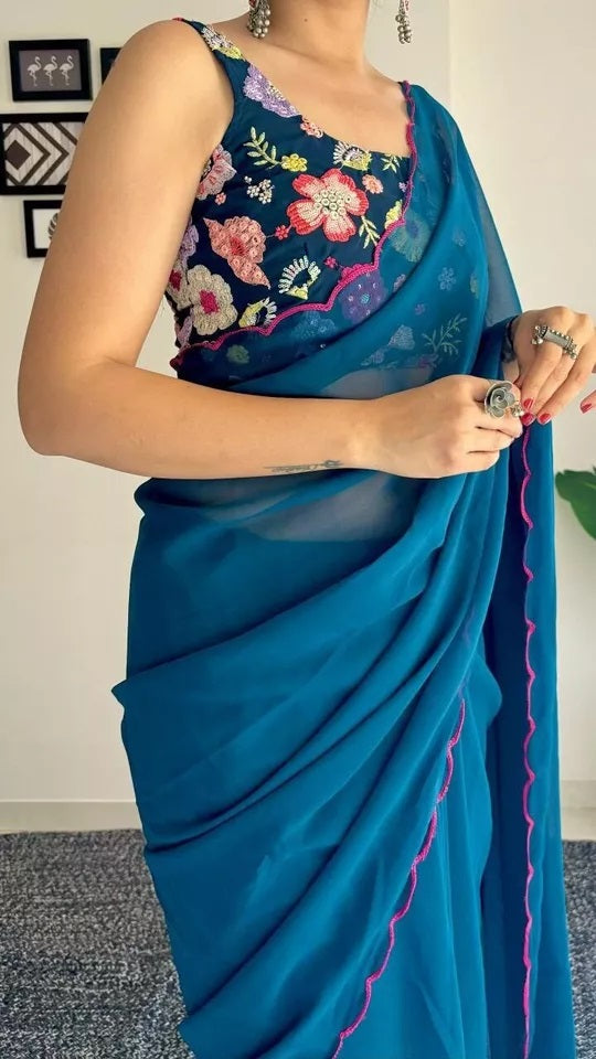 Soft Georgette Silk Saree With Blouse
