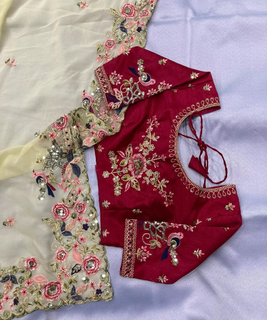Georgette With Embroidery Work  Designer Sari & Blouse
