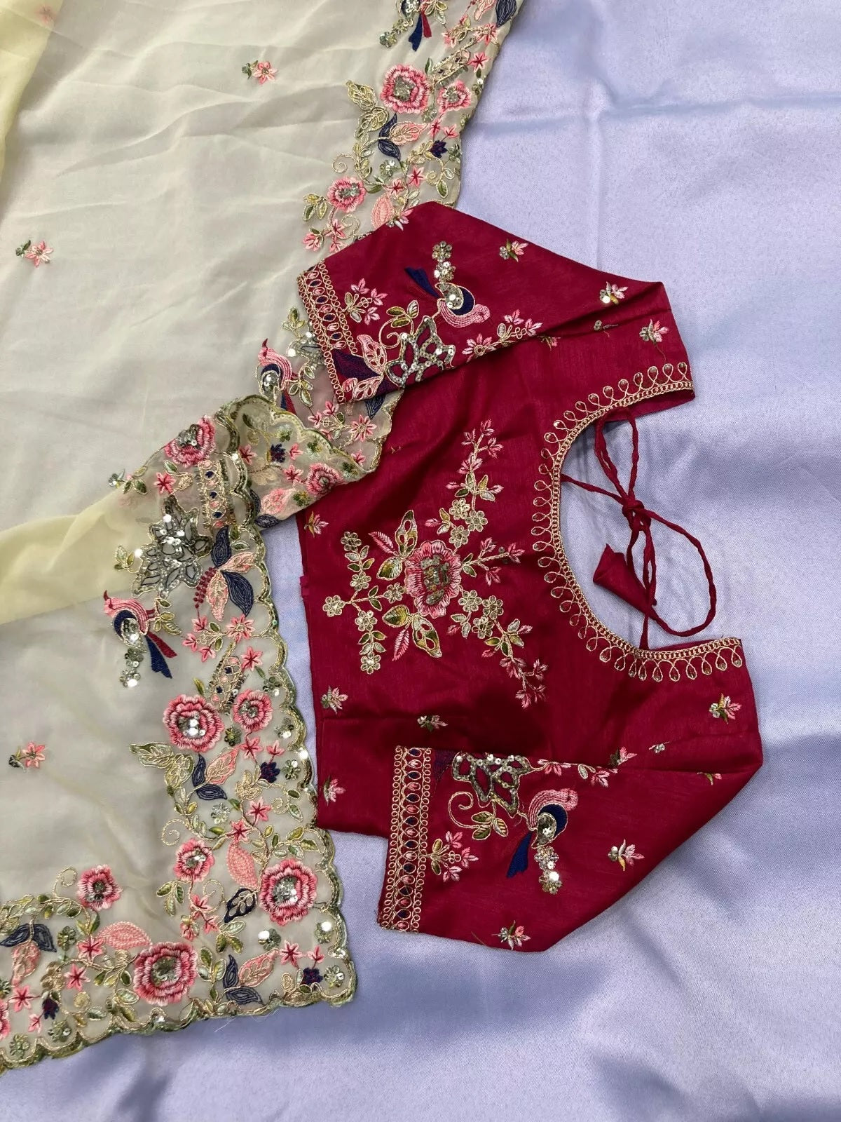 Georgette With Embroidery Work  Designer Sari & Blouse