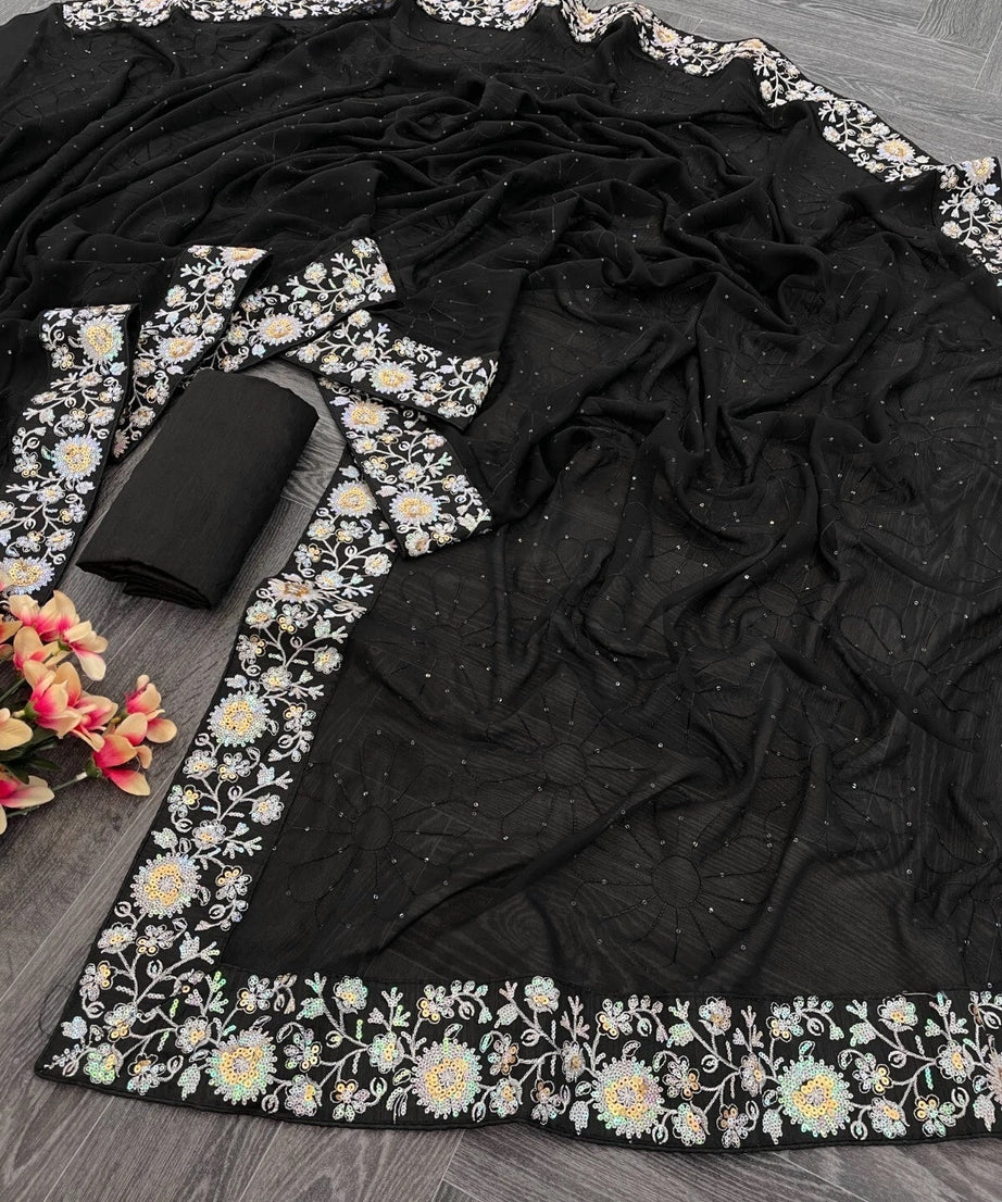 Women's , Beautiful Georgette Festival Wedding Wear Sari & Blouse