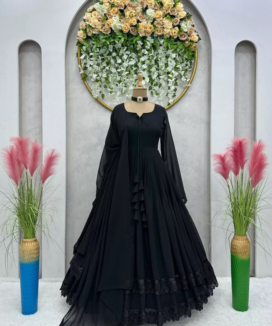 Designer Faux Georgette Long Anarkali Gown & Dupatta