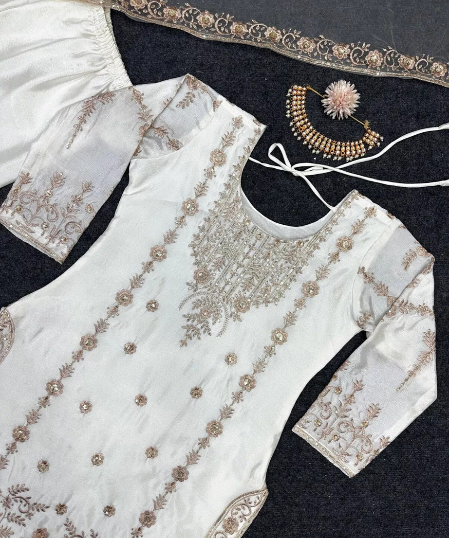 Chinon Silk Traditional Wedding Wear Latest Top Sharara & Dupatta