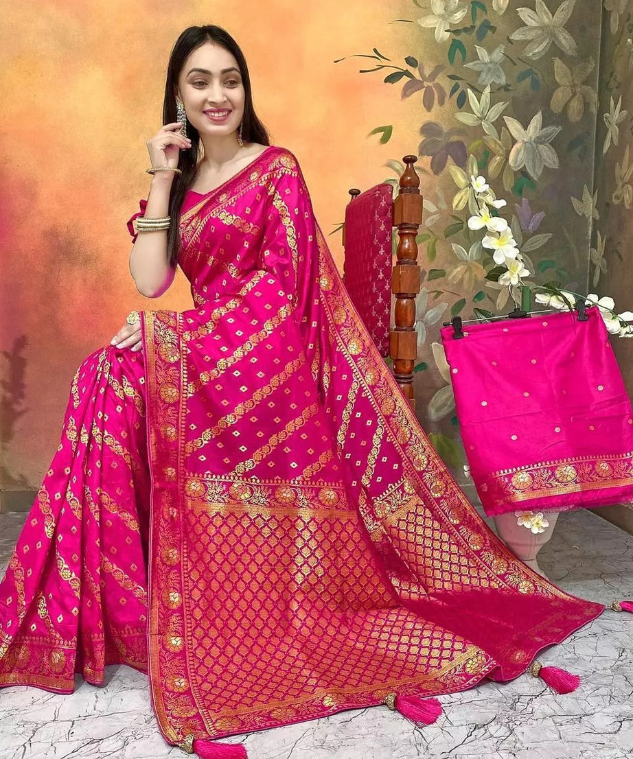 Ethnic Party Wear Indian Dola Silk Saree & Blouse