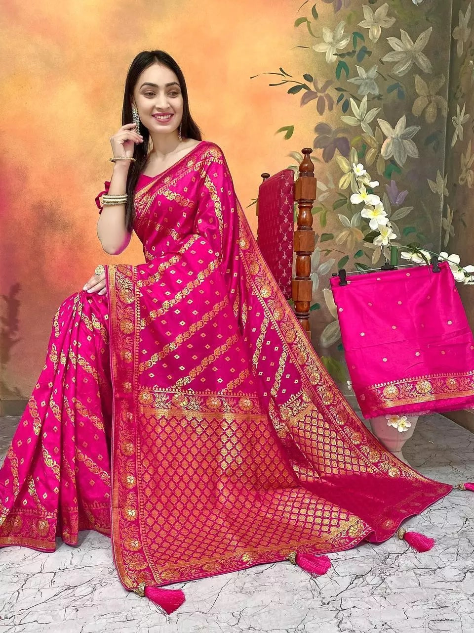 Ethnic Party Wear Indian Dola Silk Saree & Blouse