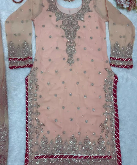 Indian Wedding Special Ethnic Stitched Faux Georgette Top Sharara Dupatta