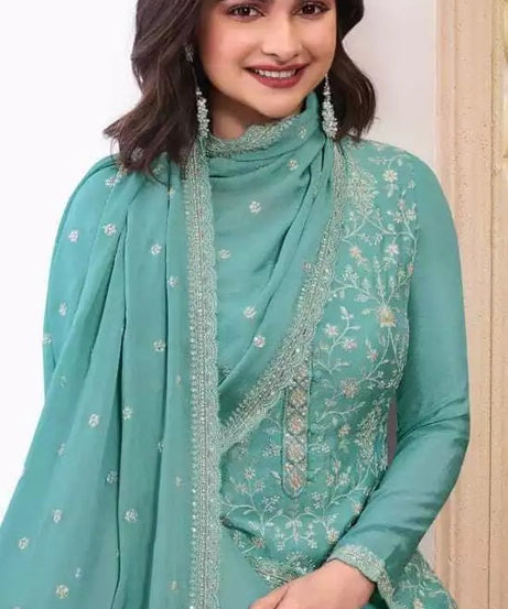 Chinon Silk With Sequence Embroidery Stitched Work Top Bottom Dupatta