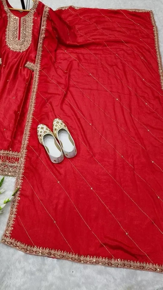 Heavy Pure Chinon Classic Stitched Kurti Bottom & Dupatta