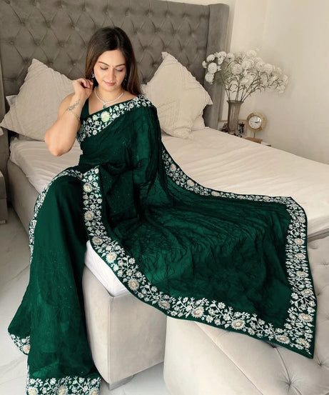 Women's  Beautiful Georgette Festival Wedding Wear Saree & Blouse 11-JR