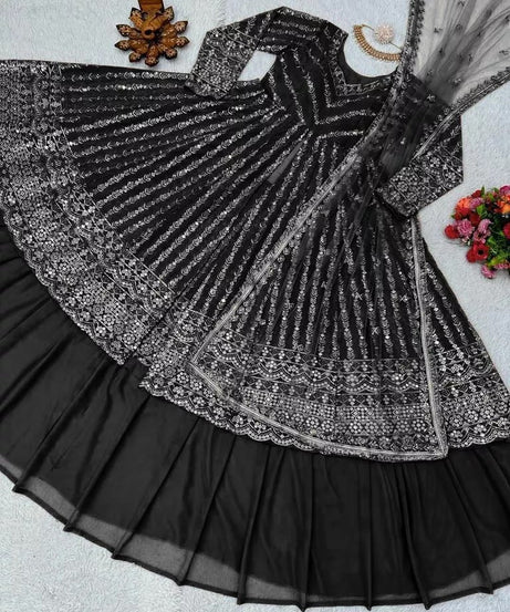 Style Faux Georgette Top Lehenga & Dupatta Set