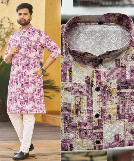 Men's FullStitched Heavy Rayon Schiffli Work Bollywood Kurta Pajama