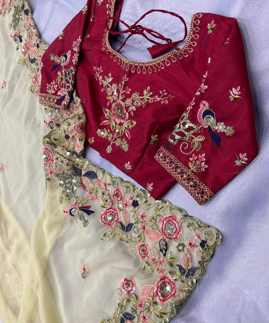 Georgette With Embroidery Work  Designer Sari & Blouse