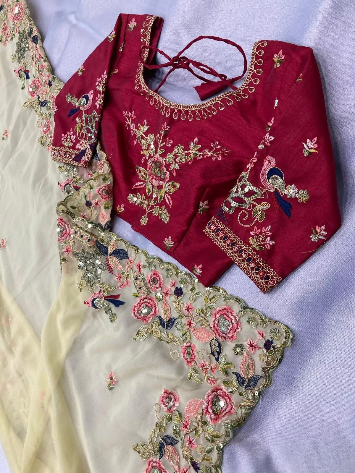 Georgette With Embroidery Work  Designer Sari & Blouse