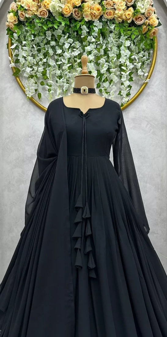 Designer Faux Georgette Long Anarkali Gown & Dupatta