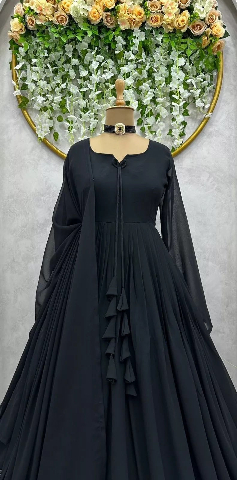 Designer Faux Georgette Long Anarkali Gown & Dupatta