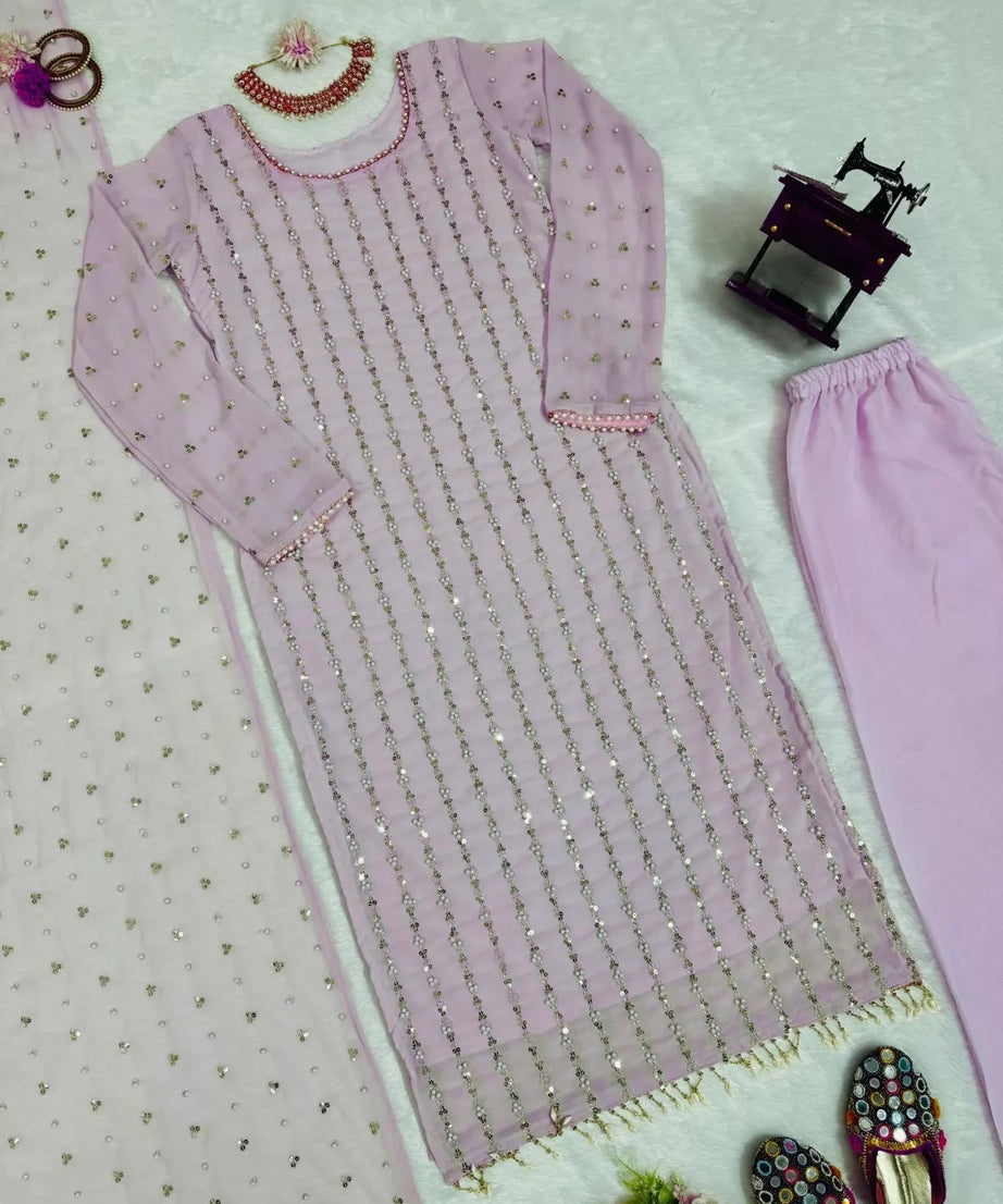 Full Stitched Faux Georgette Top Pant & Dupatta