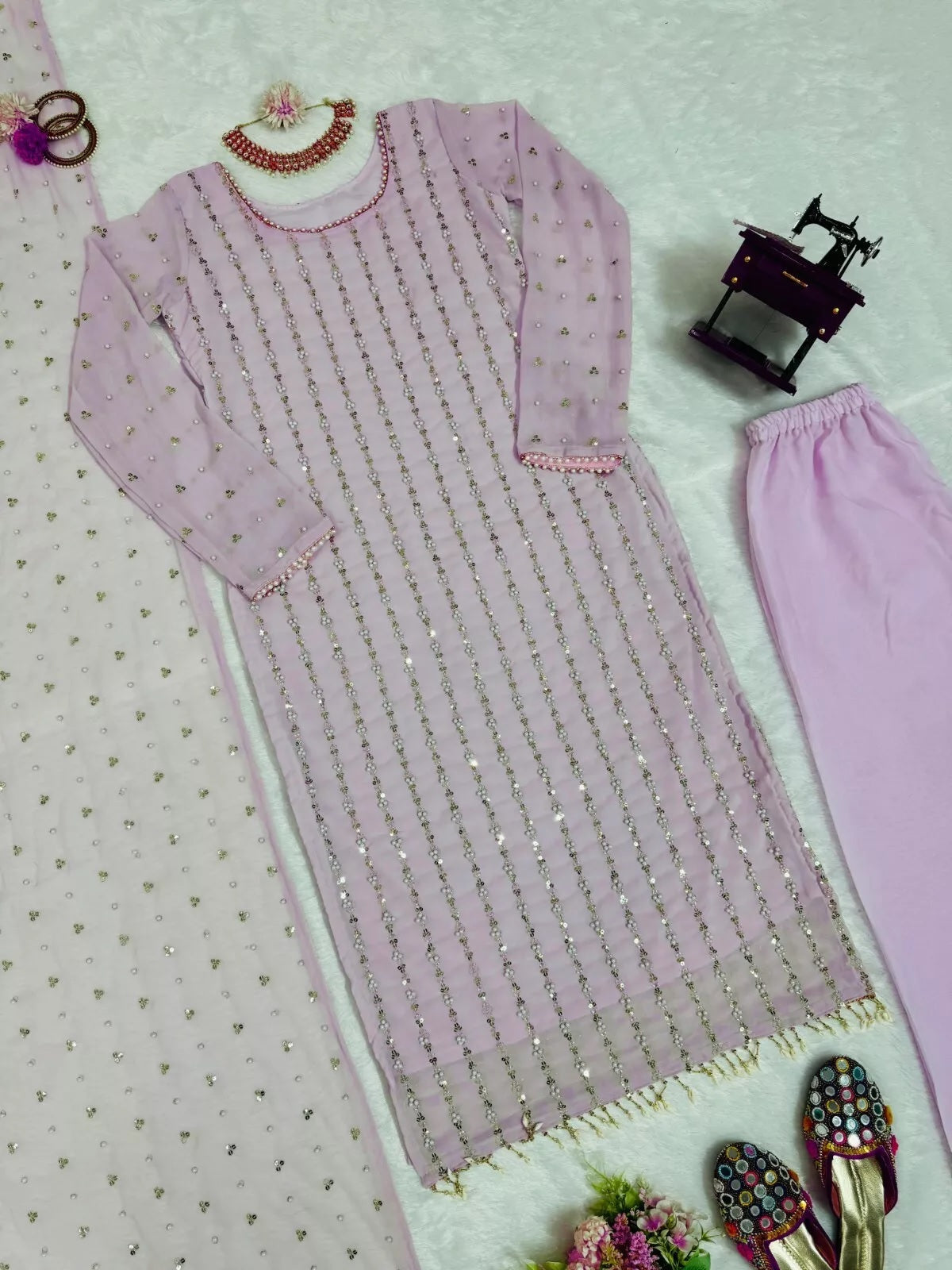 Full Stitched Faux Georgette Top Pant & Dupatta