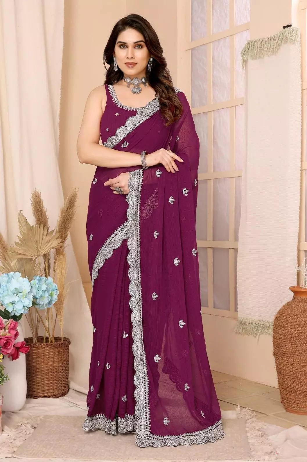 Traditional Party Zomato Chiffon Silk Saree, Wedding Bollywood Sari & Blouse