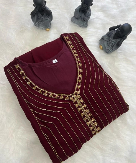 Full Stitched Traditional Wear Blooming Georgette Kurti Long Gown