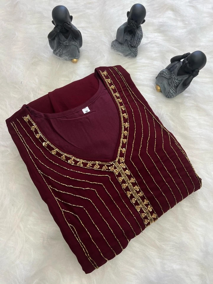 Full Stitched Traditional Wear Blooming Georgette Kurti Long Gown