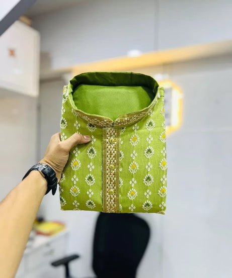 Stitched Heavy Jacquard Silk Indian Traditional Look Kurta Pajama For Men's