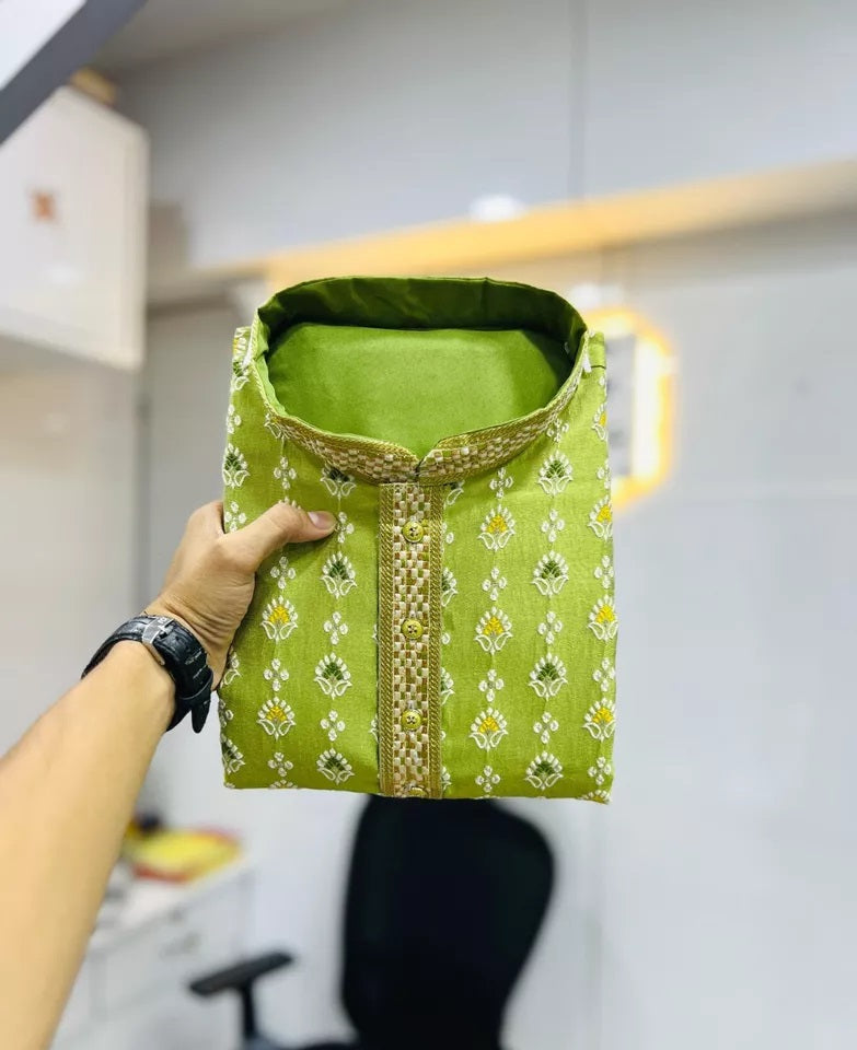 Stitched Heavy Jacquard Silk Indian Traditional Look Kurta Pajama For Men's