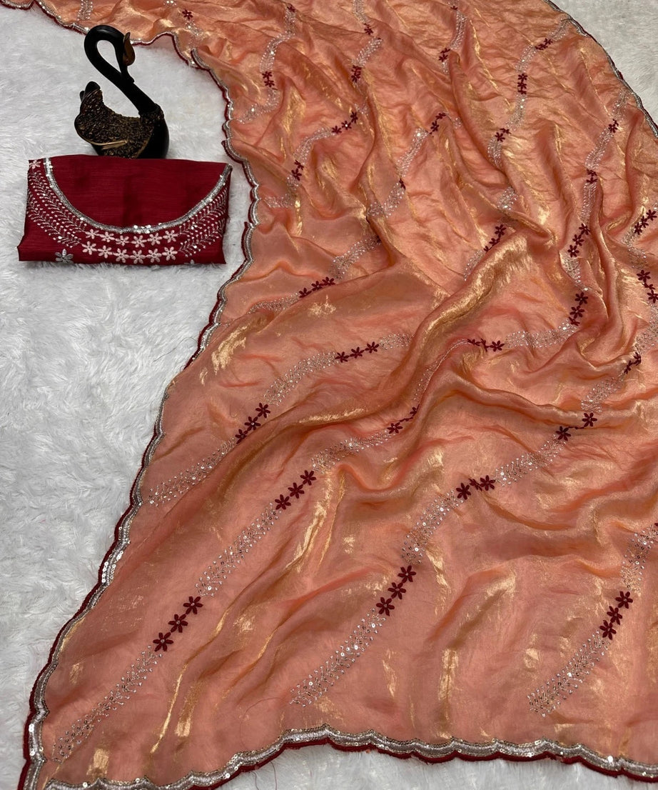 Soft Space Silk Beautiful Designer Light Color's Sari With Blouse