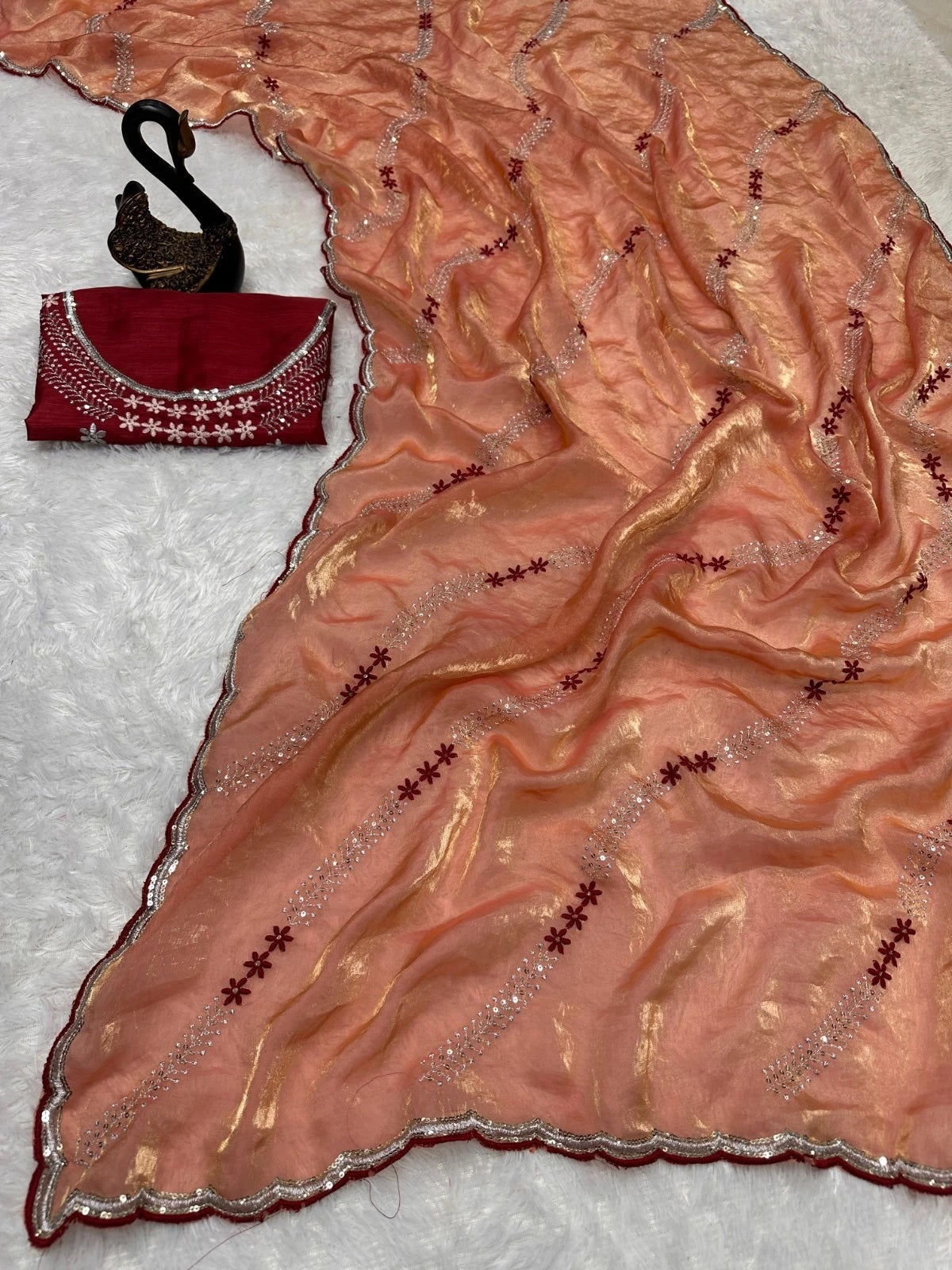 Soft Space Silk Beautiful Designer Light Color's Sari With Blouse