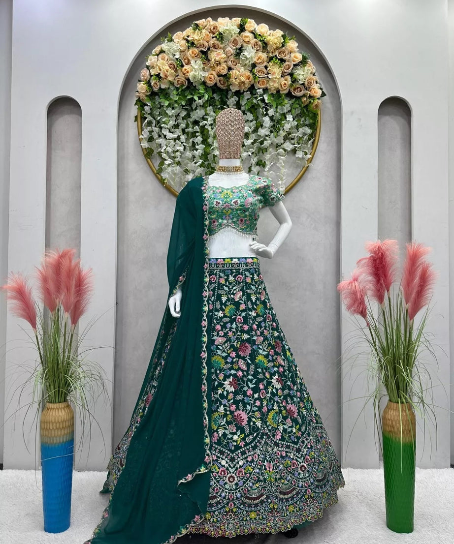 Georgette With Thread Sequence Work Lehenga Blouse & Dupatta