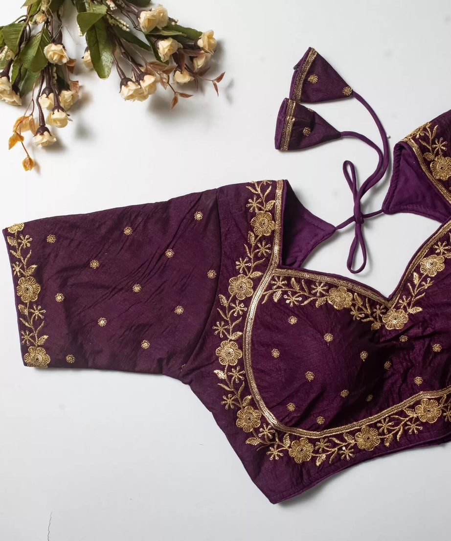 Wedding Exclusive Full Stitched Olive Silk Blouse & Choli