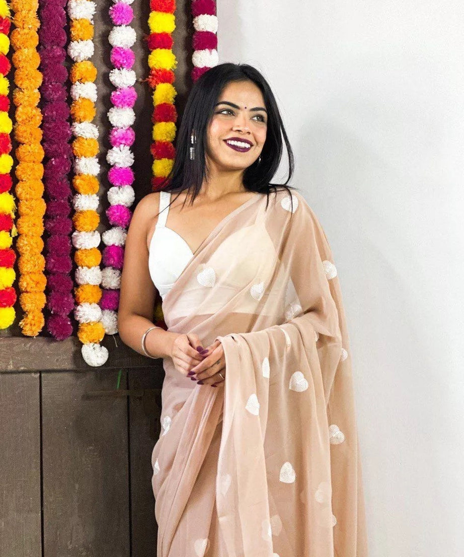 Faux Georgette Designer Saree & Blouse For Women's