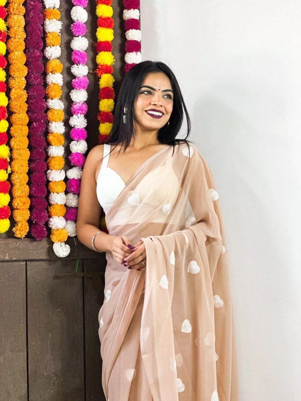 Faux Georgette Designer Saree & Blouse For Women's