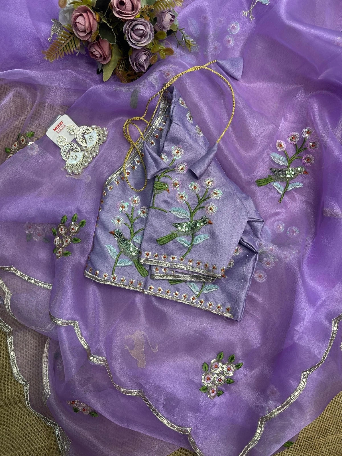 Soft Organza Saree With Embroidery Sequence Work Sari With Blouse