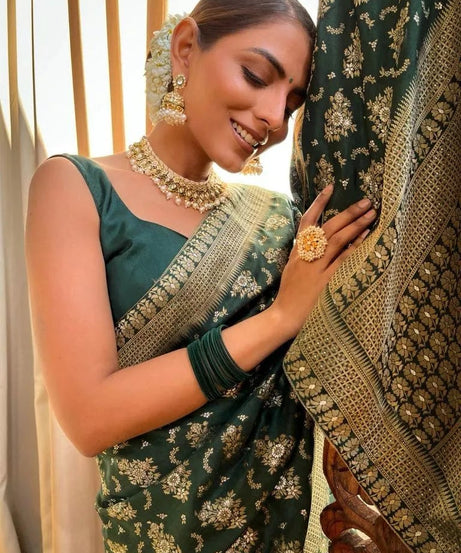 Women's Designer Banarasi Soft Silk Sari With Blouse