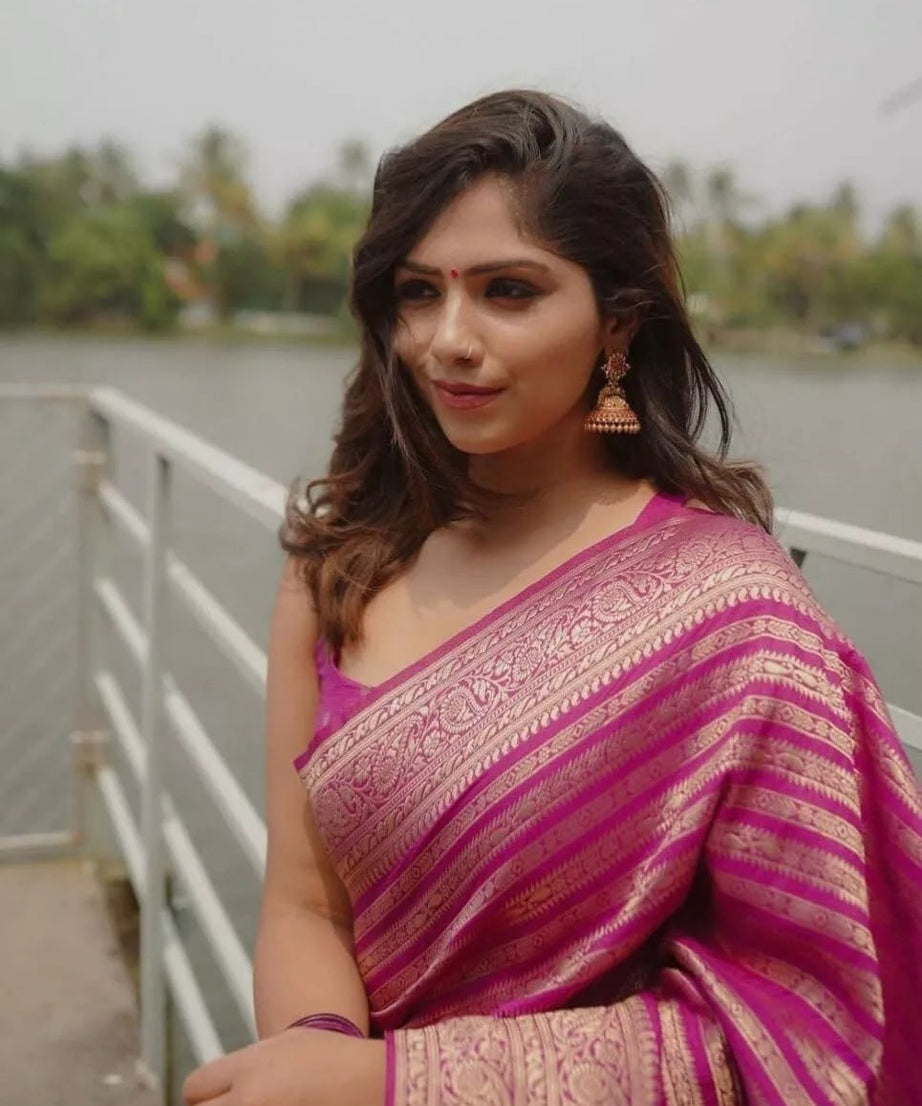 Women's Banarasi Soft Silk Saree With Blouse