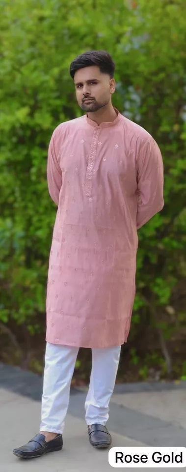 Premium Silk Indian Festival Beautiful Full Stitched Men's Kurta Pajama Set