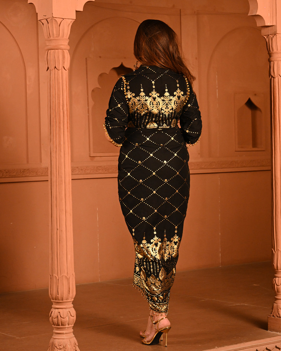 Elegant Designer Party Outfit with Gold Embroidery Kaftan Dress For Women